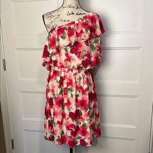 NWT ANDREE BY UNIT Pink Red Floral One-Shoulder Sundress Wedding Size 2X